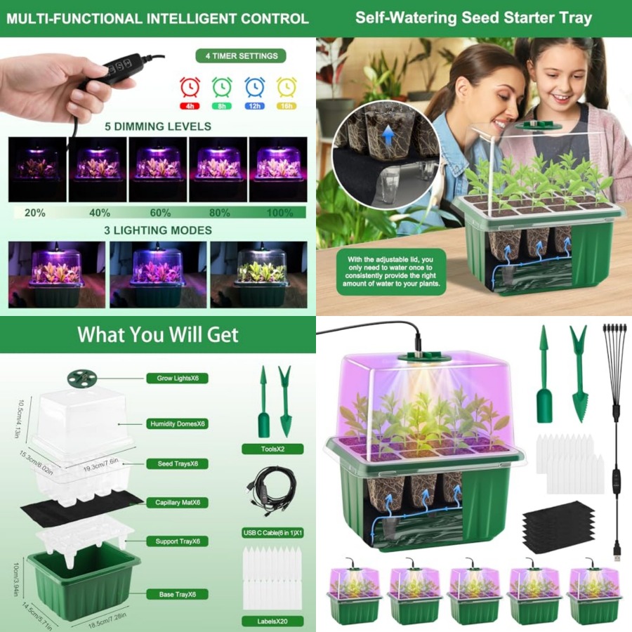 Seed Starter Tray - Işıklı Tohum Başlangıç ​​Tepsisi, 6'lı Paket